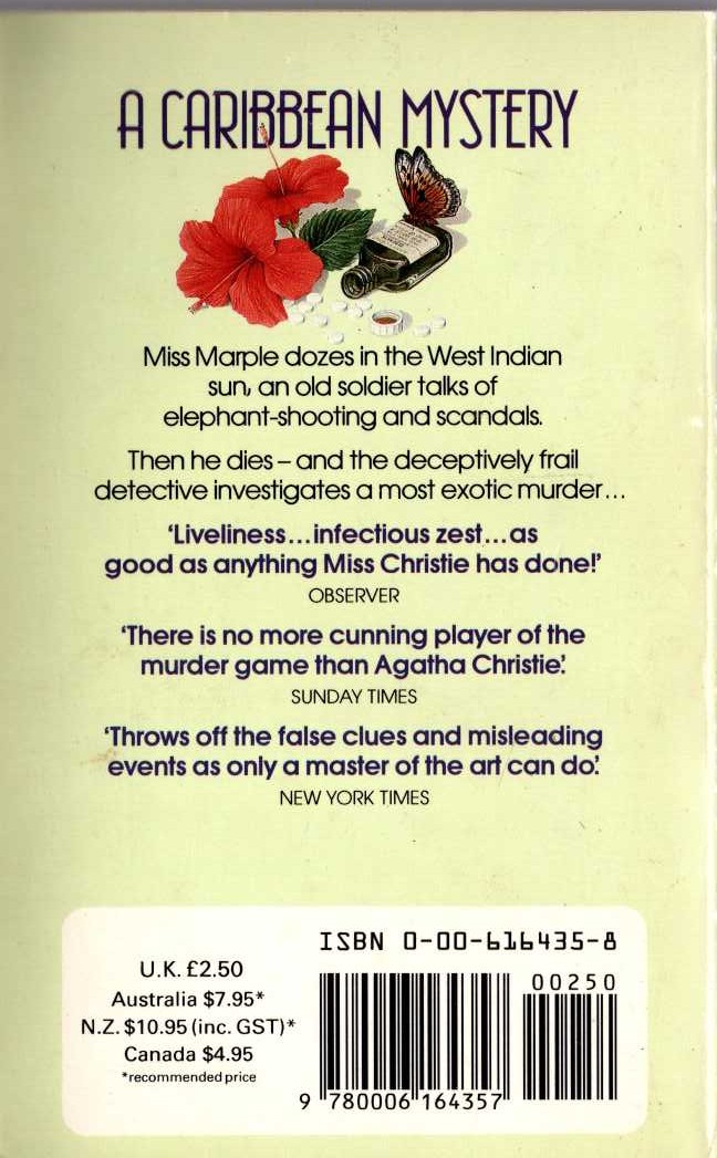 Agatha Christie  A CARIBBEAN MYSTERY magnified rear book cover image