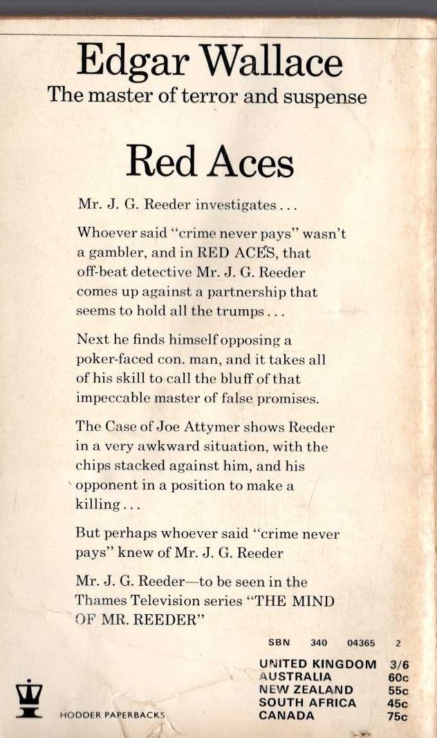 Edgar Wallace  RED ACES magnified rear book cover image
