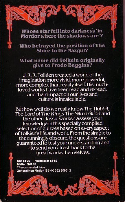 THE TOLKIEN QUIZ BOOK magnified rear book cover image