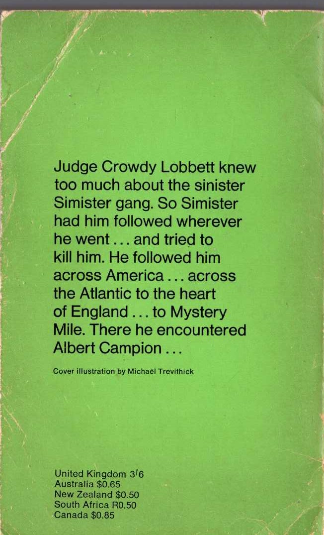 Margery Allingham  MYSTERY MILE magnified rear book cover image