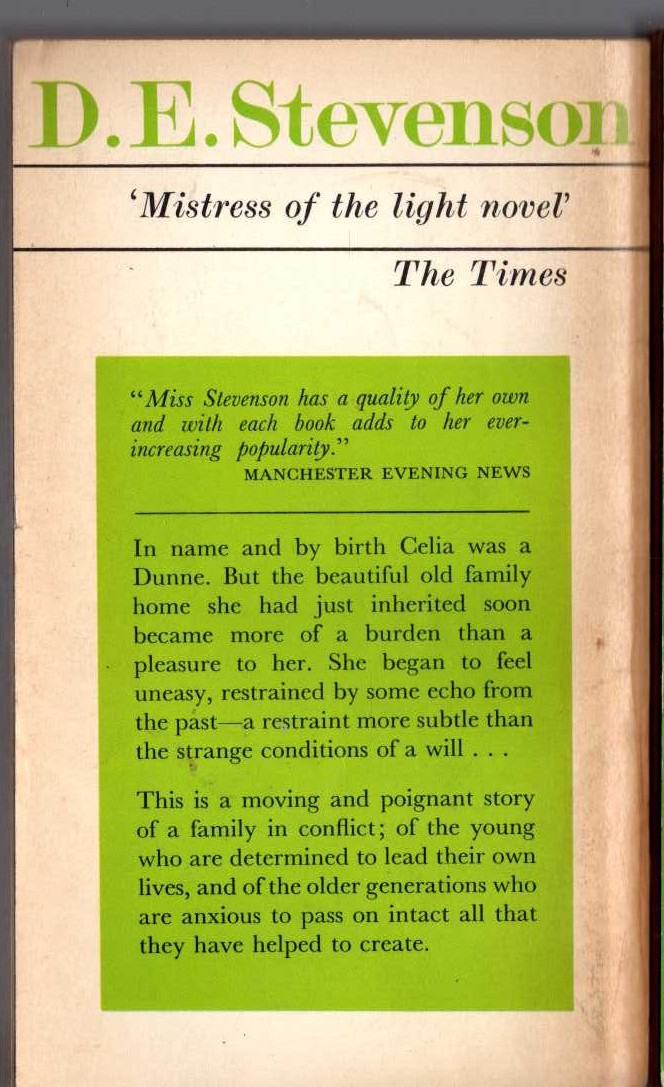 D.E. Stevenson  CELIA'S HOUSE magnified rear book cover image