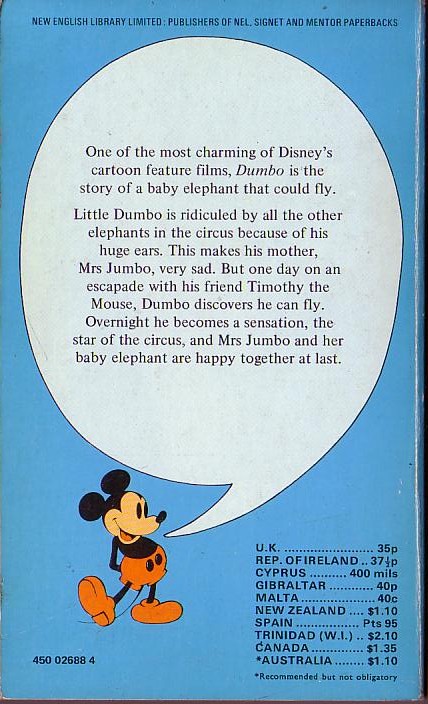 Derry Moffatt (adapts) DUMBO (a Walt Disney production) magnified rear book cover image