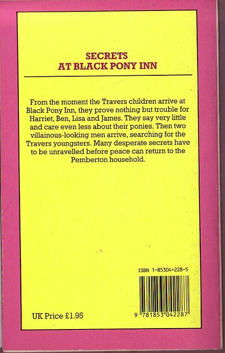 Christine Pullein-Thompson  SECRETS AT BLACK PONY INN magnified rear book cover image