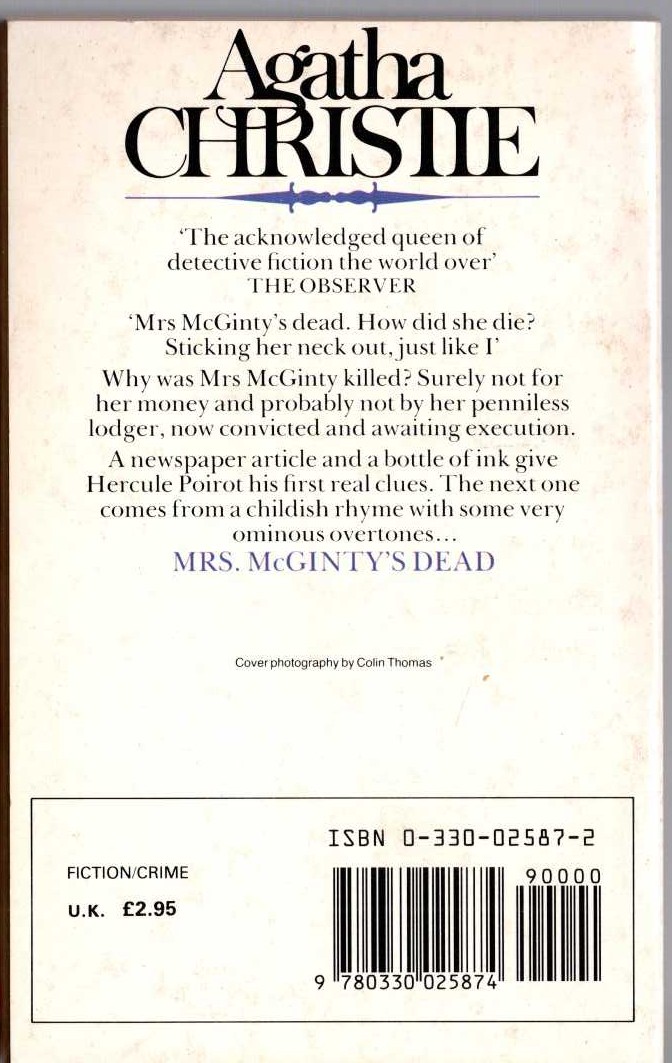 Agatha Christie  MRS. McGINTY'S DEAD magnified rear book cover image