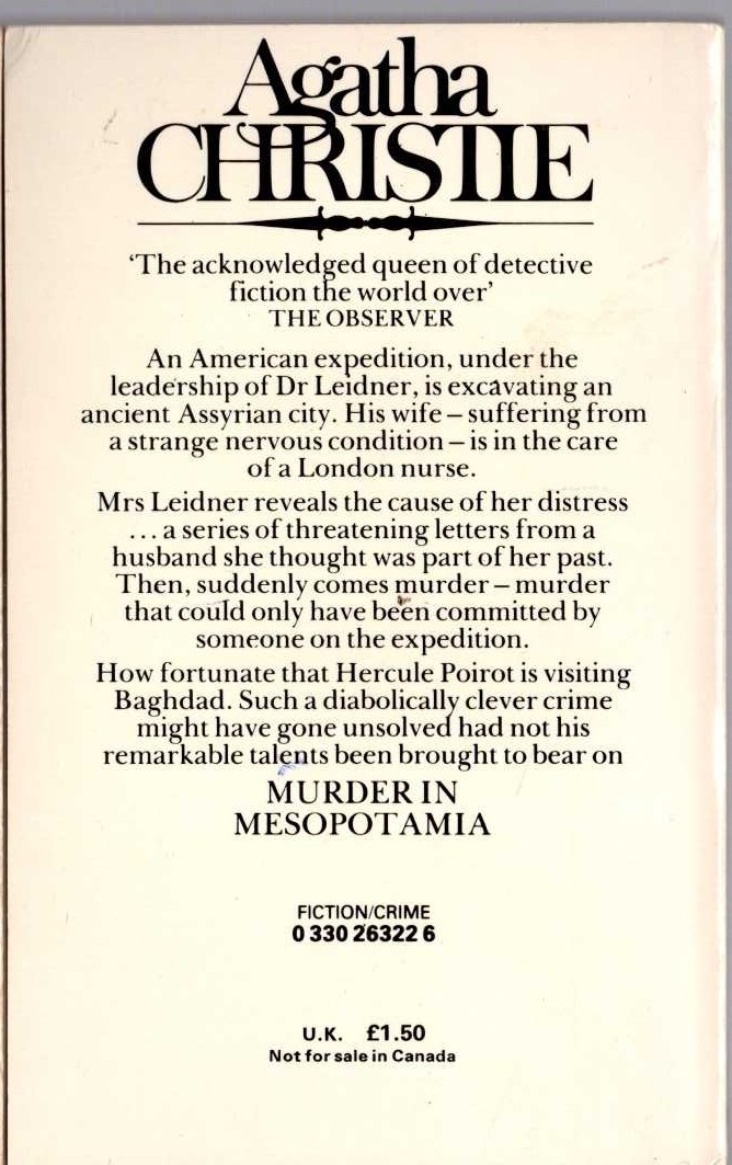 Agatha Christie  MURDER IN MESOPOTAMIA magnified rear book cover image