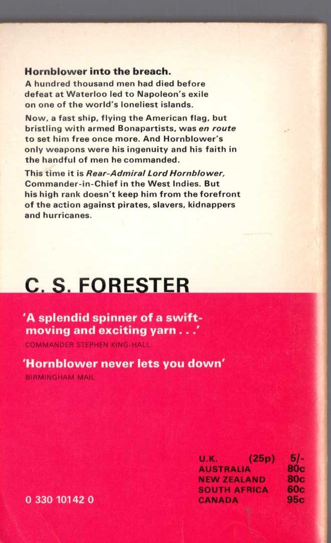 C.S. Forester  HORNBLOWER IN THE WEST INDIES magnified rear book cover image