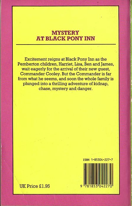 Christine Pullein-Thompson  MYSTERY AT BLACK PONY INN magnified rear book cover image