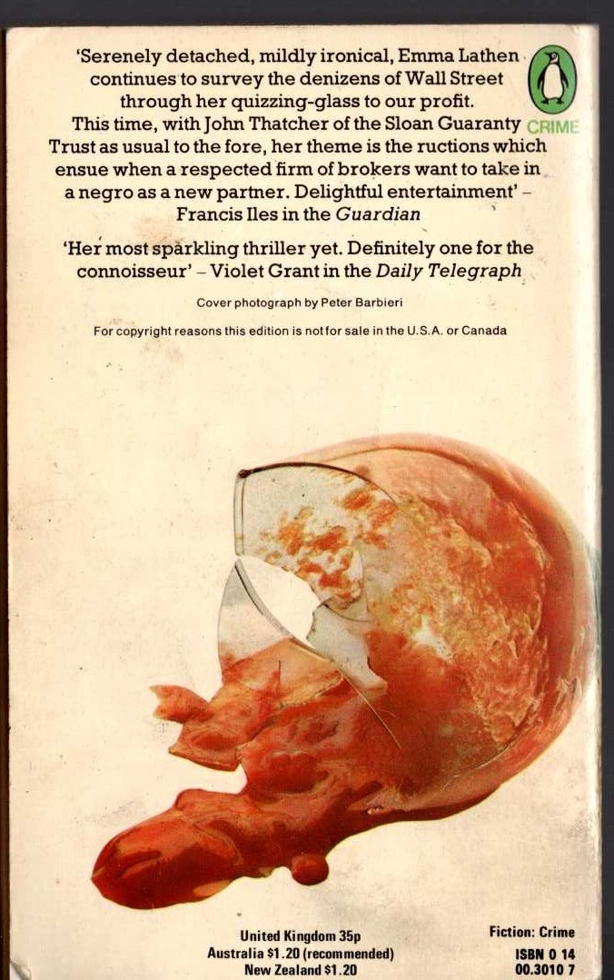 Emma Lathen  DEATH SHALL OVERCOME magnified rear book cover image