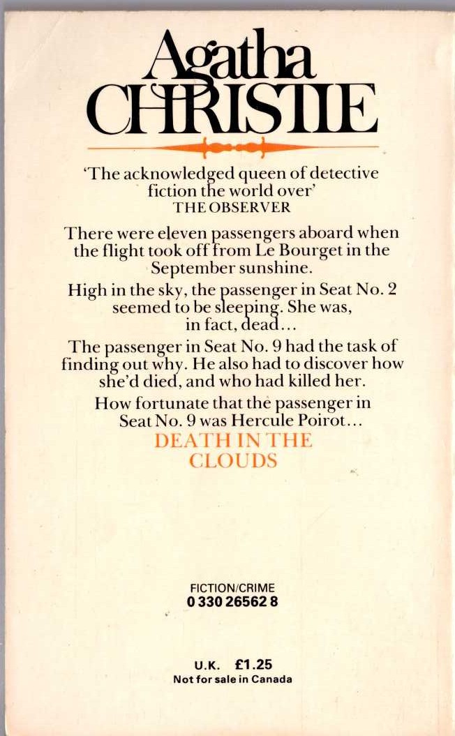 Agatha Christie  DEATH IN THE CLOUDS magnified rear book cover image
