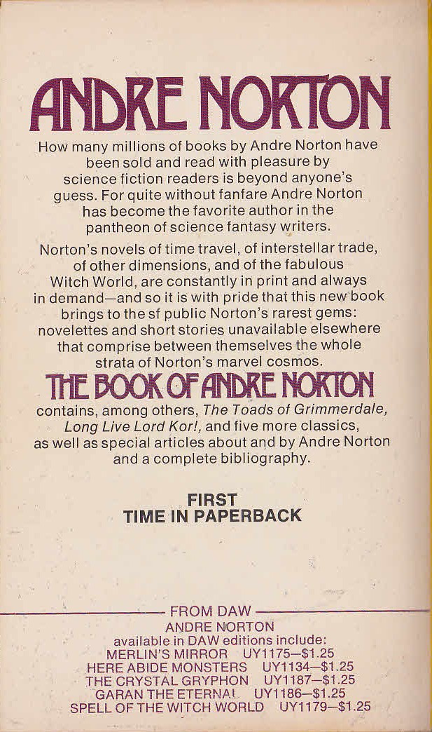 Andre Norton  THE BOOK OF ANDRE NORTON magnified rear book cover image