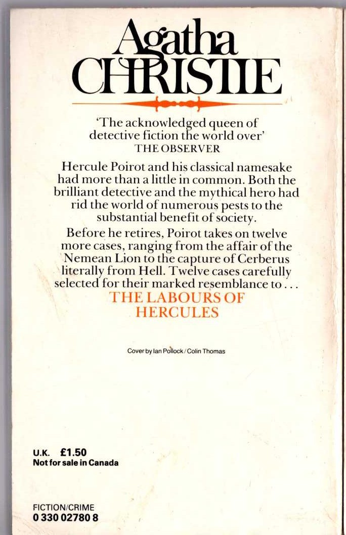 Agatha Christie  THE LABOURS OF HERCULES magnified rear book cover image