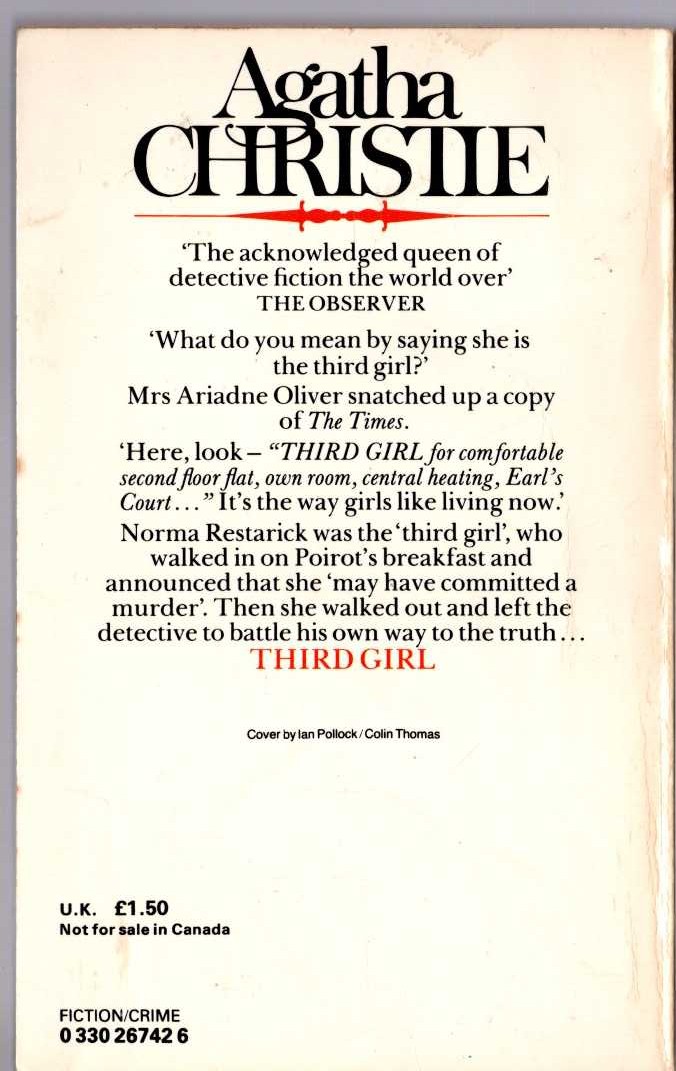 Agatha Christie  THIRD GIRL magnified rear book cover image