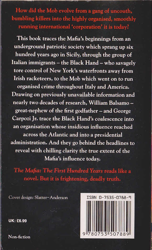 THE MAFIA - THE FIRST 100 YEARS magnified rear book cover image