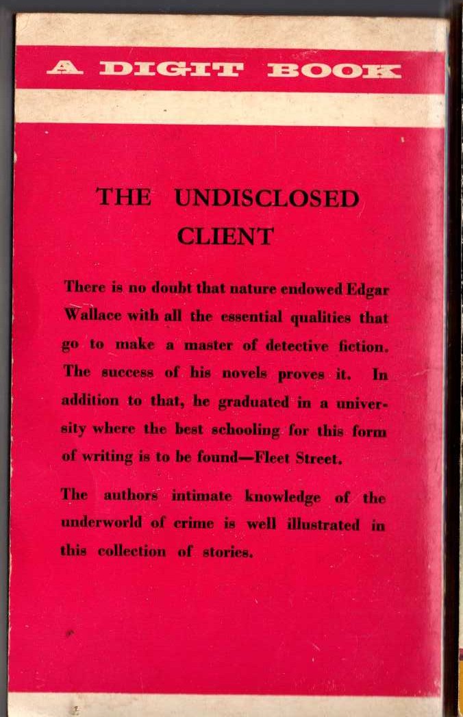 Edgar Wallace  THE UNDISCLOSED CLINET magnified rear book cover image