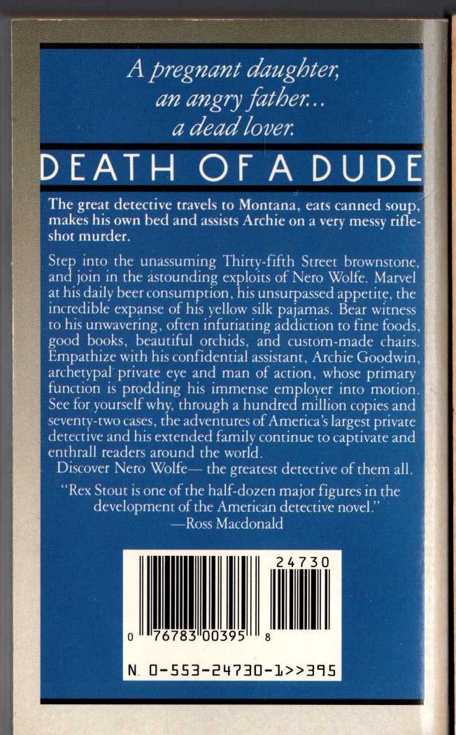 Rex Stout  DEATH OF A DUDE magnified rear book cover image