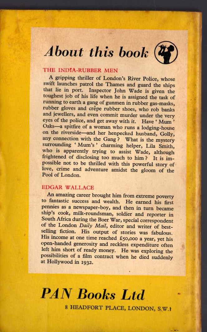 Edgar Wallace  THE INDIA-RUBBER MEN magnified rear book cover image