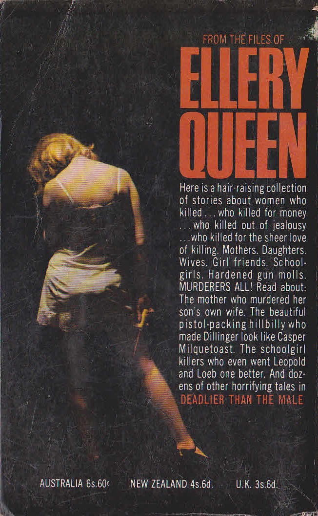 Ellery Queen  DEADLIER THAN THE MALE magnified rear book cover image