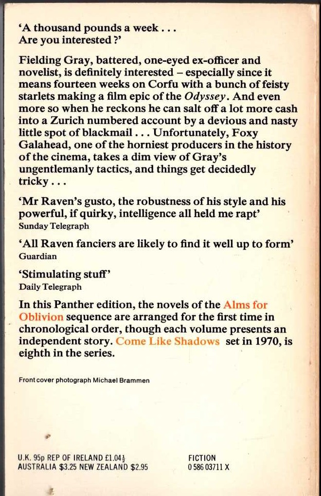 Simon Raven  COME LIKE SHADOWS magnified rear book cover image