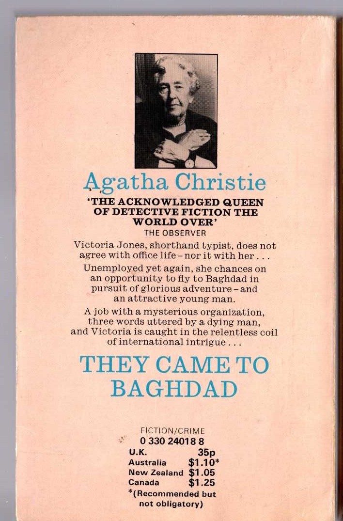 Agatha Christie  THEY CAME TO BAGHDAD magnified rear book cover image