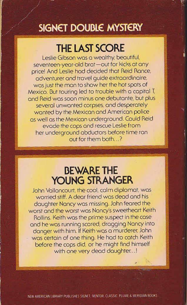 Ellery Queen  THE LAST SCORE and BEWARE THE YOUNG STRANGER magnified rear book cover image
