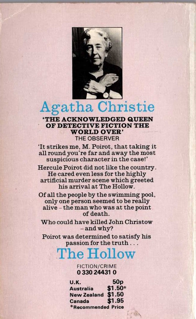 Agatha Christie  THE HOLLOW magnified rear book cover image