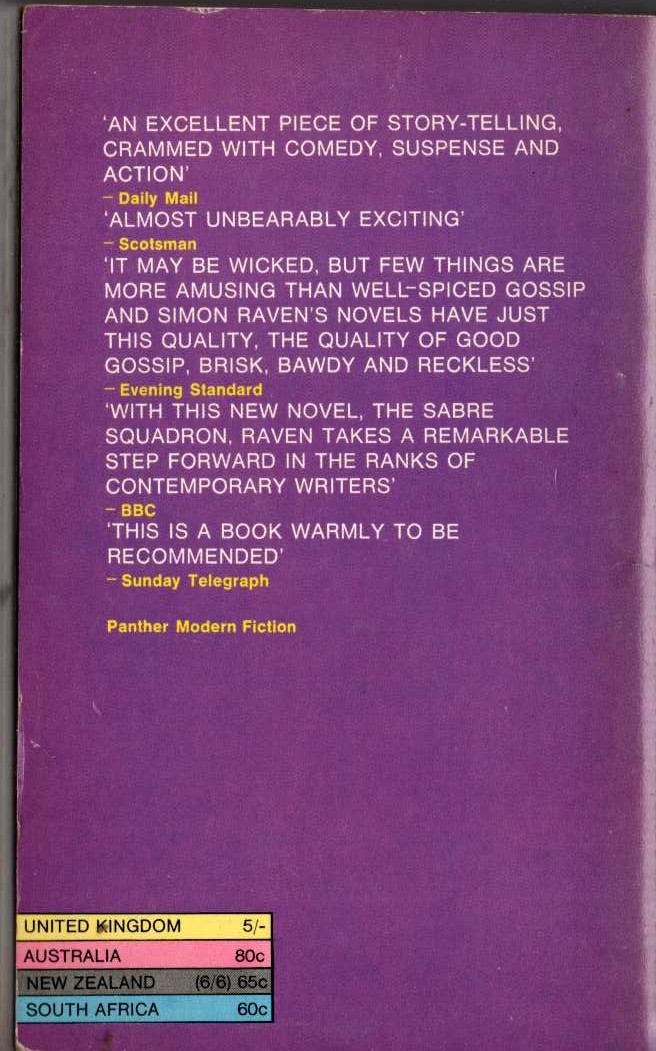 Simon Raven  THE SABRE SQUADRON magnified rear book cover image