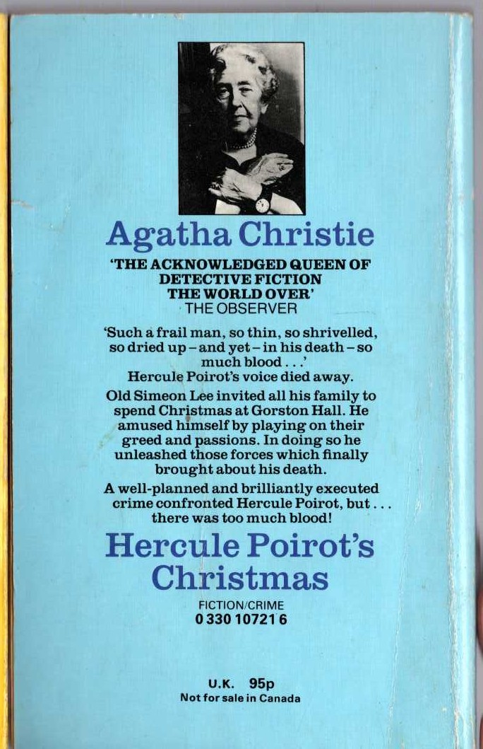 Agatha Christie  HERCULE POIROT'S CHRISTMAS magnified rear book cover image