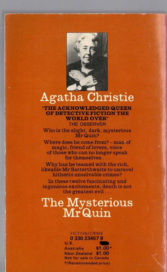 Agatha Christie  THE MYSTERIOUS MR QUIN magnified rear book cover image