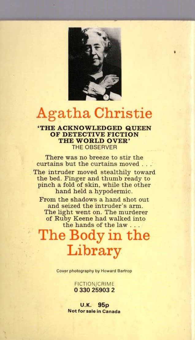 Agatha Christie  THE BODY IN THE LIBRARY magnified rear book cover image
