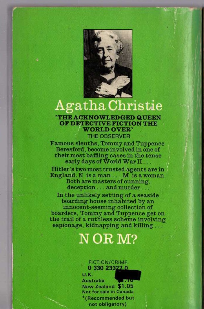 Agatha Christie  N-OR-M? magnified rear book cover image