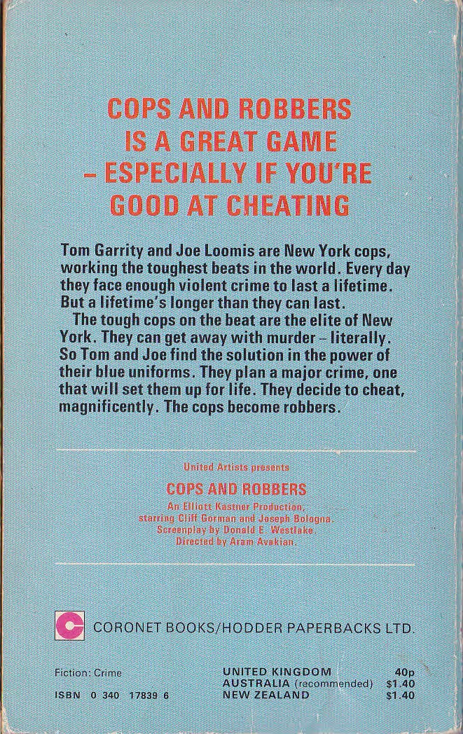 Donald E. Westlake  COPS AND ROBBERS (Film tie-in) magnified rear book cover image