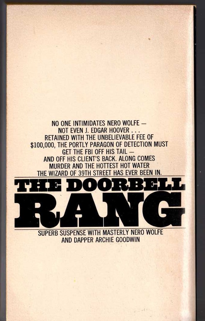 Rex Stout  THE DOORBELL RANG magnified rear book cover image
