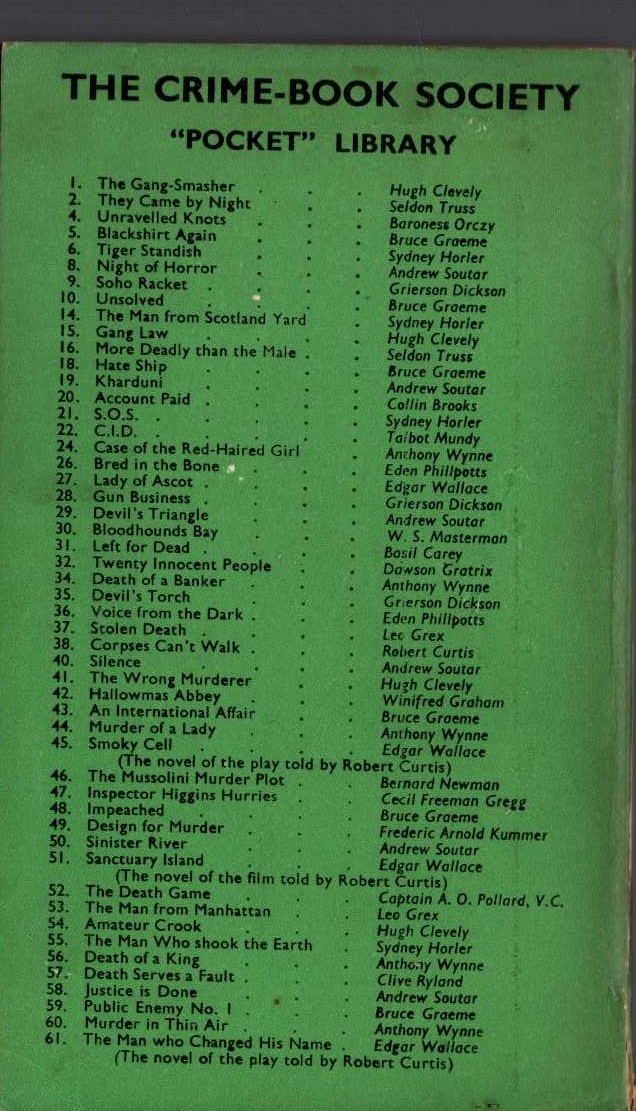 Edgar Wallace  THE MAN WHO CHANGED HIS NAME magnified rear book cover image