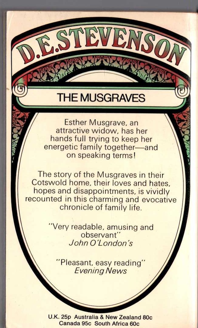 D.E. Stevenson  THE MUSGRAVES magnified rear book cover image