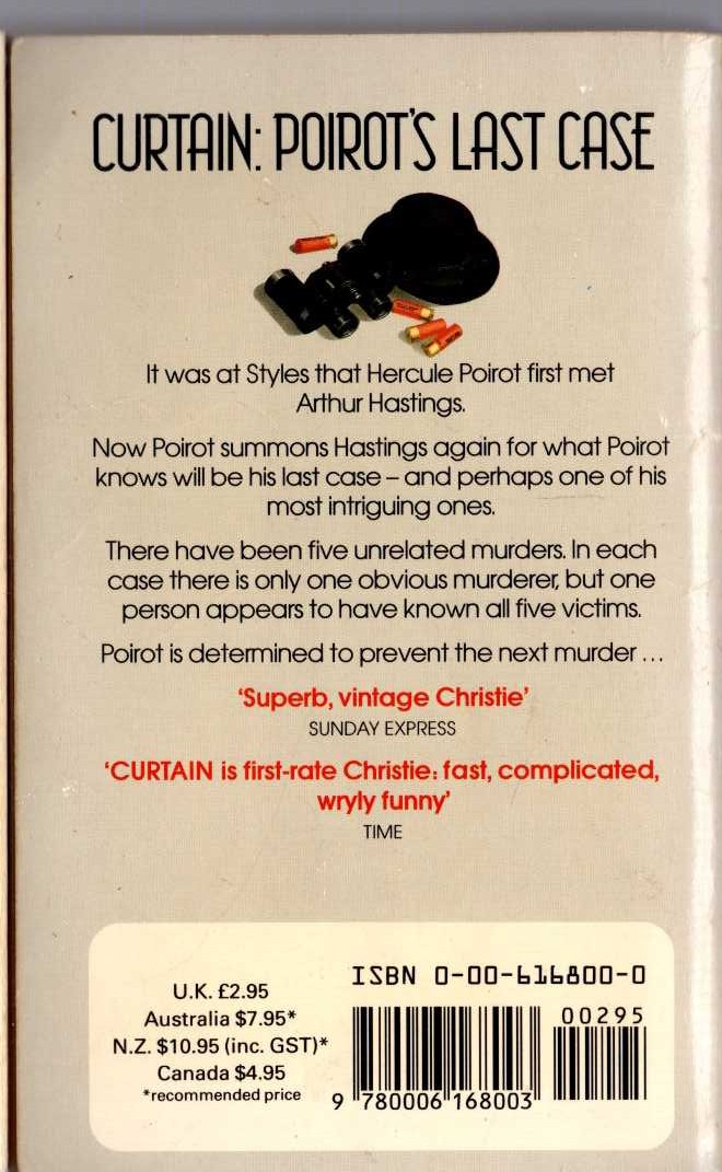 Agatha Christie  CURTAIN: POIROT'S LAST CASE magnified rear book cover image