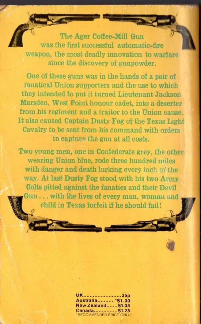 J.T. Edson  THE DEVIL GUN magnified rear book cover image