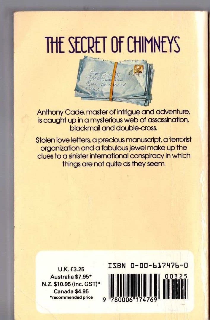 Agatha Christie  THE SECRET OF CHIMNEYS magnified rear book cover image
