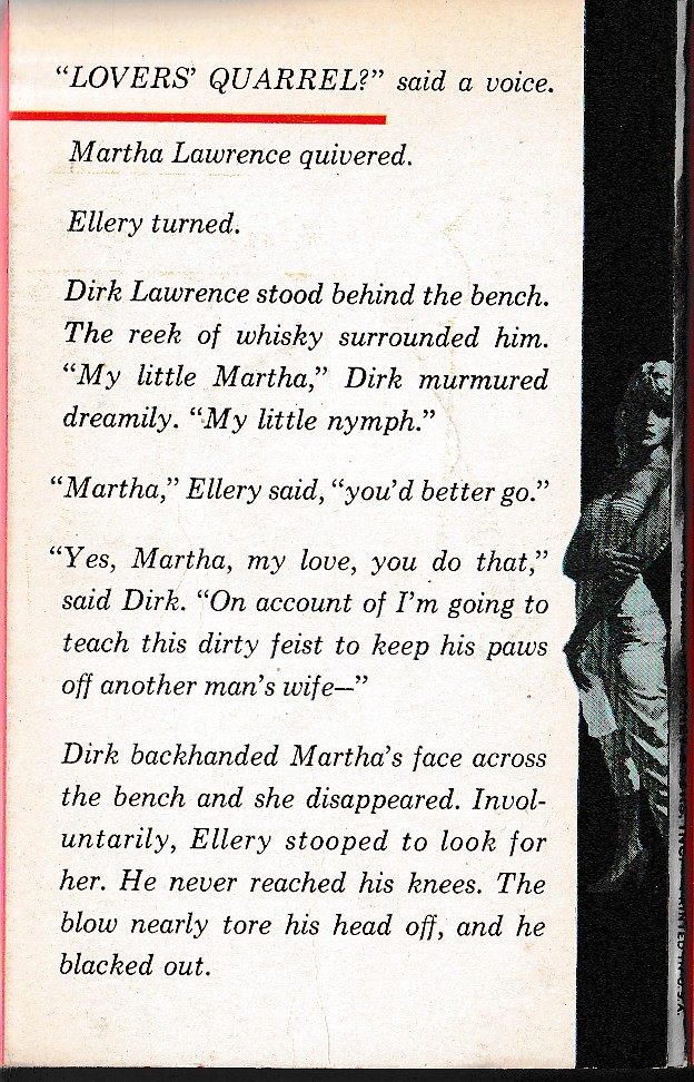 Ellery Queen  THE SCARLET LETTERS magnified rear book cover image