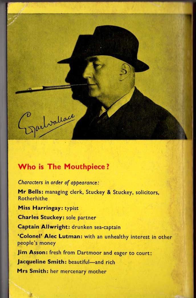 Edgar Wallace  THE MOUTHPIECE magnified rear book cover image