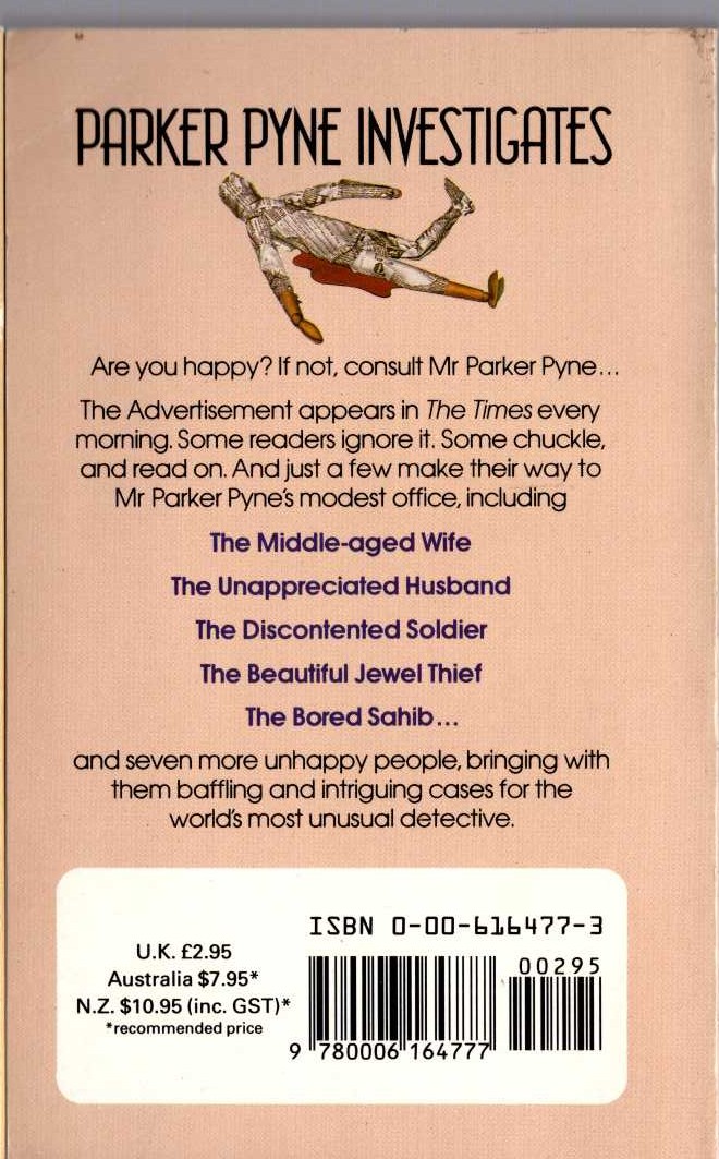 Agatha Christie  PARKER PYNE INVESTIGATES magnified rear book cover image