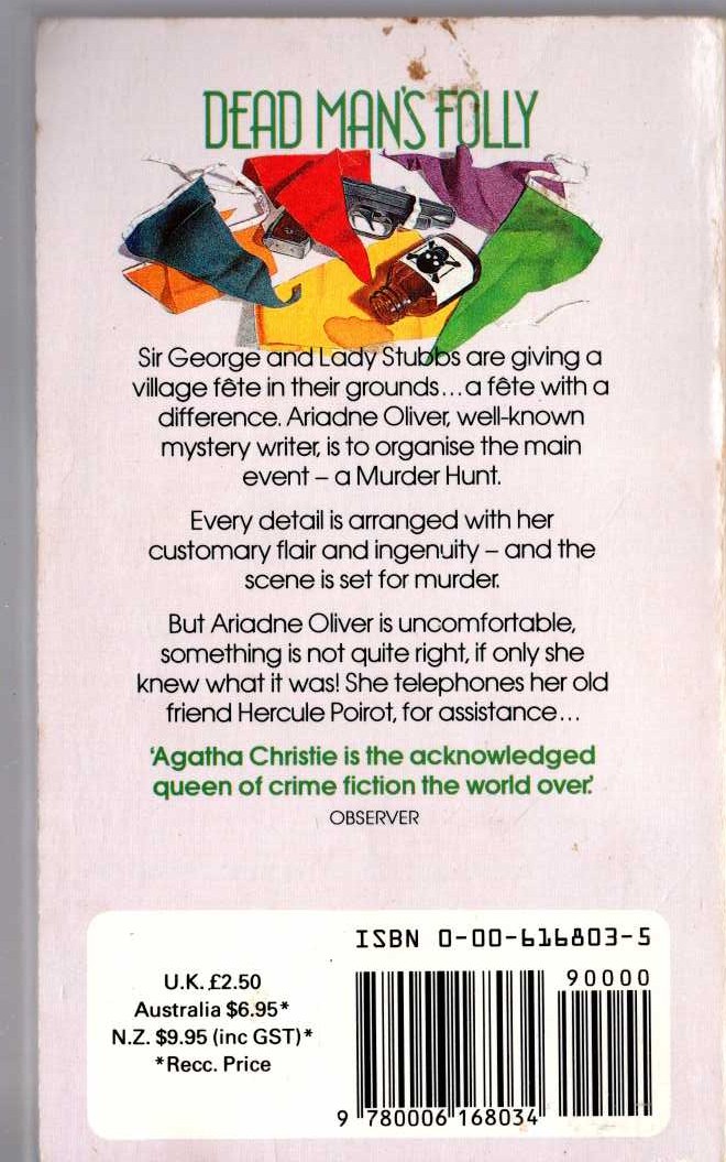 Agatha Christie  DEAD MAN'S FOLLY magnified rear book cover image