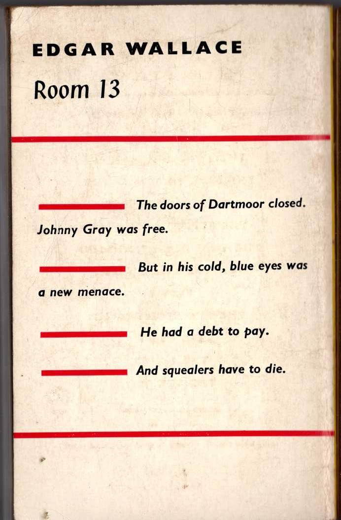 Edgar Wallace  ROOM 13 magnified rear book cover image