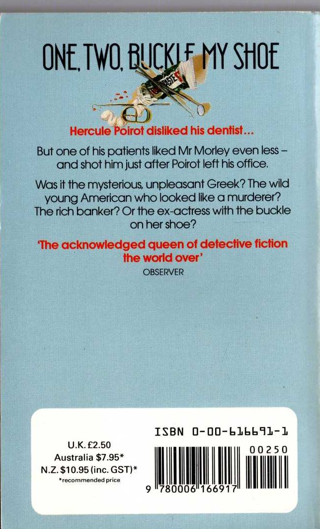 Agatha Christie  ONE, TWO, BUCKLE MY SHOE magnified rear book cover image