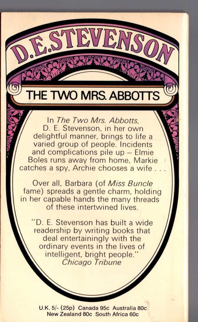 D.E. Stevenson  THE TWO MRS. ABBOTTS magnified rear book cover image