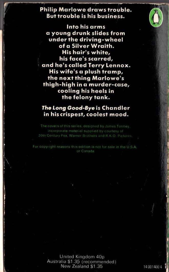 Raymond Chandler  THE LONG GOOD-BYE (Film tie-in) magnified rear book cover image