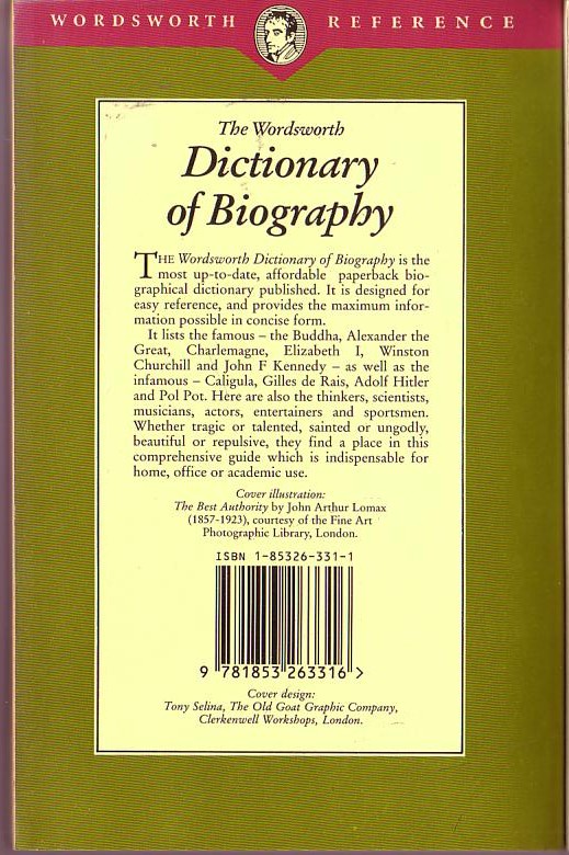 Anonymous   THE WORDSWORTH DICTIONARY OF BIOGRAPHY magnified rear book cover image