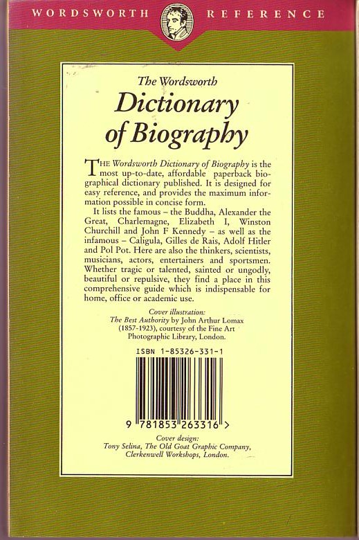  Anonymous
 .THE WORDSWORTH DICTIONARY OF BIOGRAPHY<BR>
 . .Wordsworth 1994 rear cover image