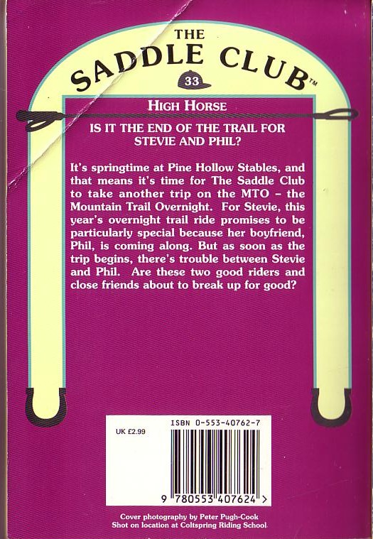 Bonnie Bryant  THE SADDLE CLUB 33: High Horse magnified rear book cover image