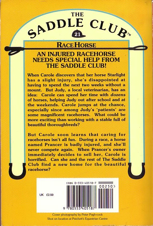 Bonnie Bryant  THE SADDLE CLUB 21: Race Horse magnified rear book cover image