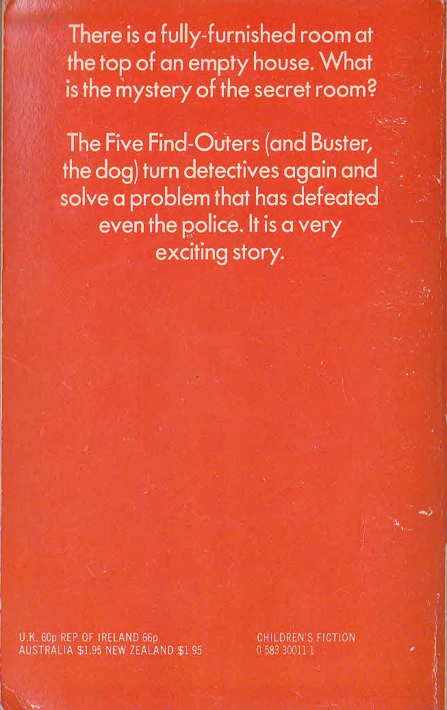Enid Blyton  THE MYSTERY OF THE SECRET ROOM magnified rear book cover image